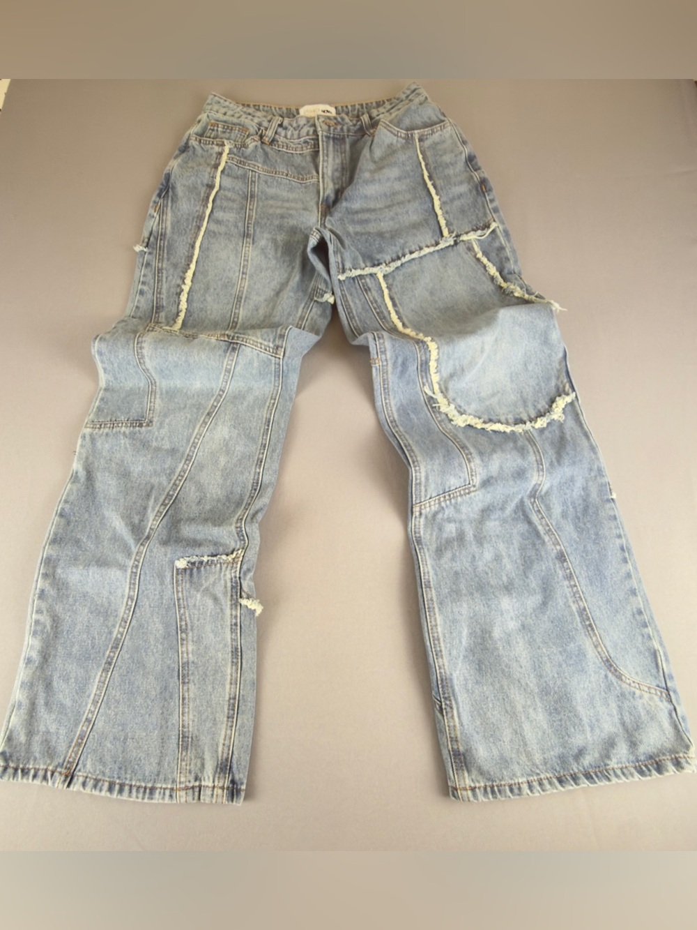 Y2K Fashion Nova Size 9 Patchwork Distressed Wide Leg Jeans Light Wash